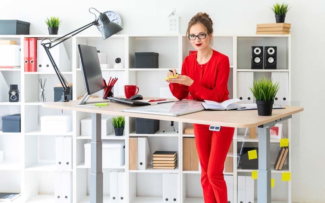 woman working at a standing desk